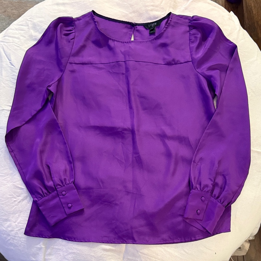 J. Crew Satin Long-Sleeve Purple Blouse